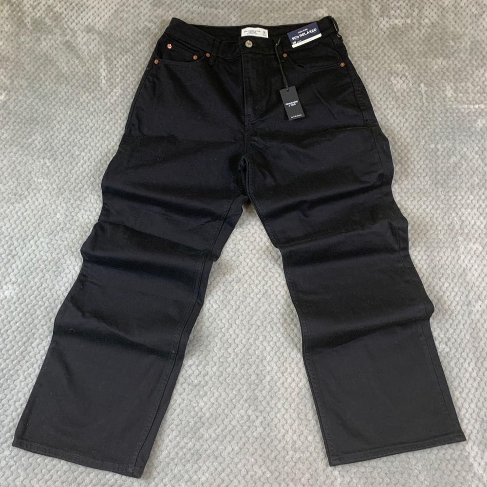 Abercrombie & Fitch Curve Love 90s Relaxed High Rise Jeans Black 29 Short NEW